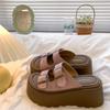 Thick-soled one-word slippers women's summer wear new fashion with skirts women's high-end beach cool slippers