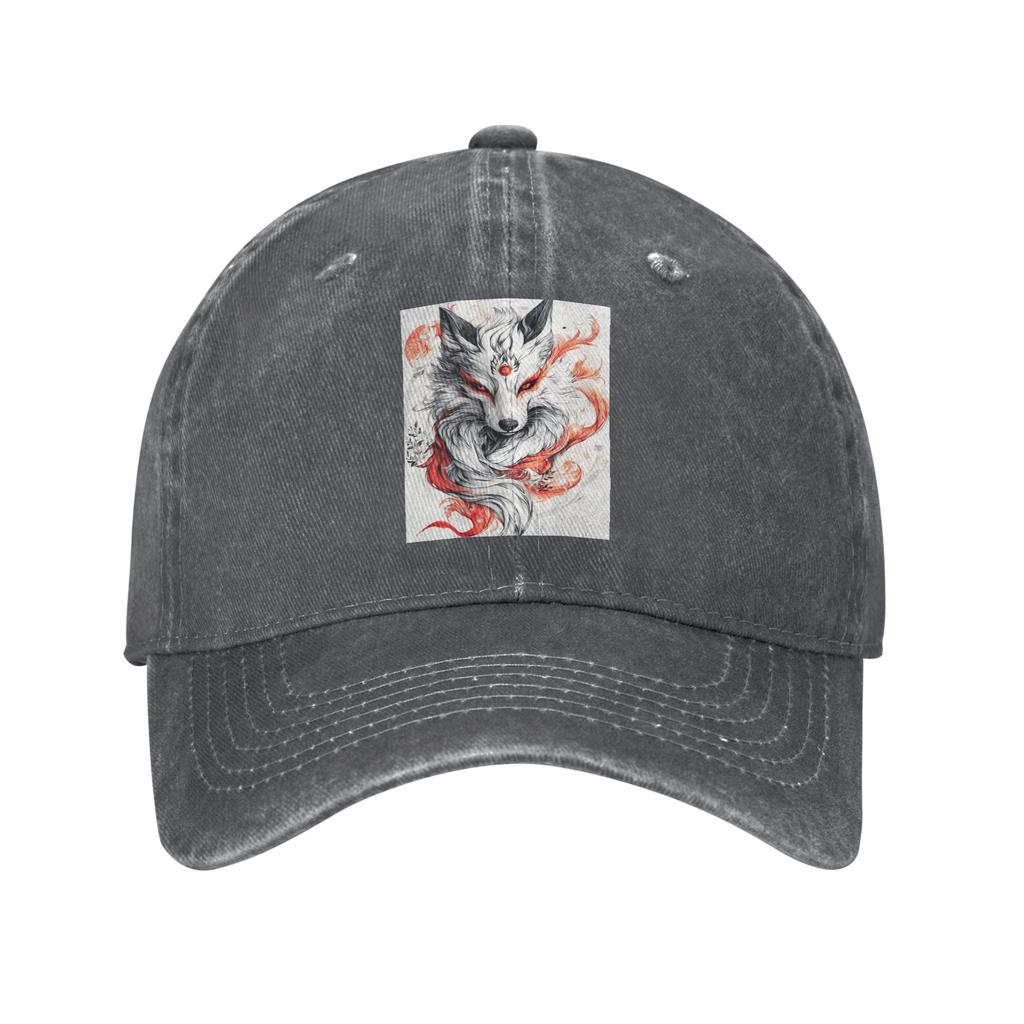 Japanese Okami Wolf Denim Fabric Cap Casual Baseball Caps Adjustable Hat Summer Unisex Baseball Hats