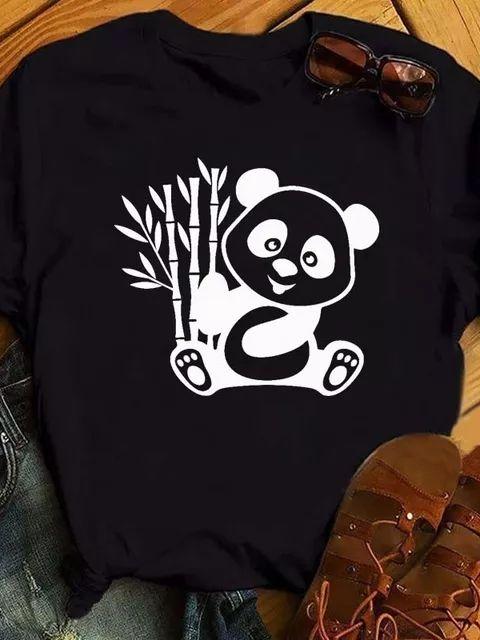 Maycaur Sommer Damen T-Shirt Lockere Oberteile Niedlicher Panda Herz Druck Kurzarm Weiblich Locker Lässig T-Shirt Damen Oberteil Tee