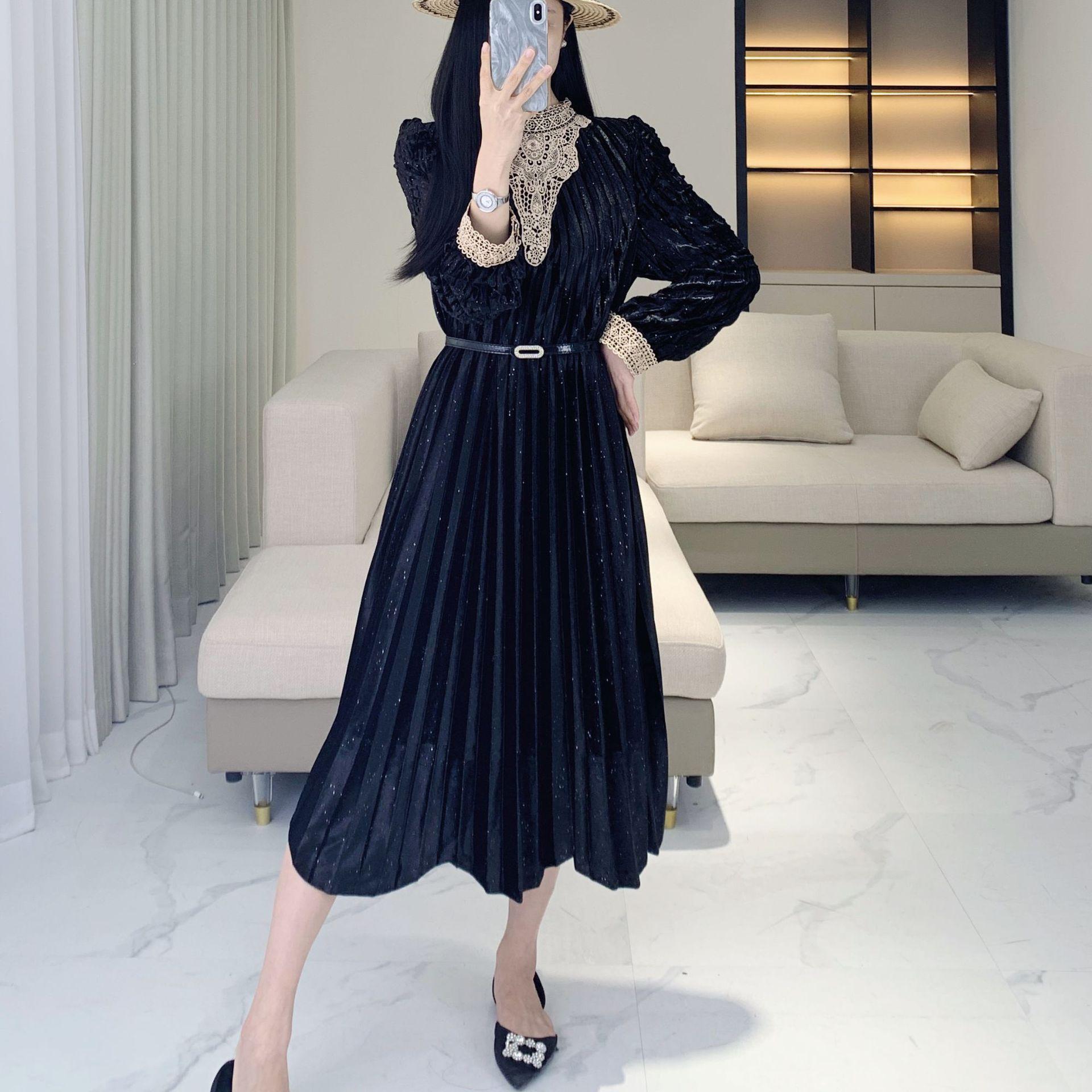 

Элегантное бархатное платье с вышивкой 2025: Омолаживающая, стройнящая миди-длина, весенняя мода One Size (90-150 jin) чёрный