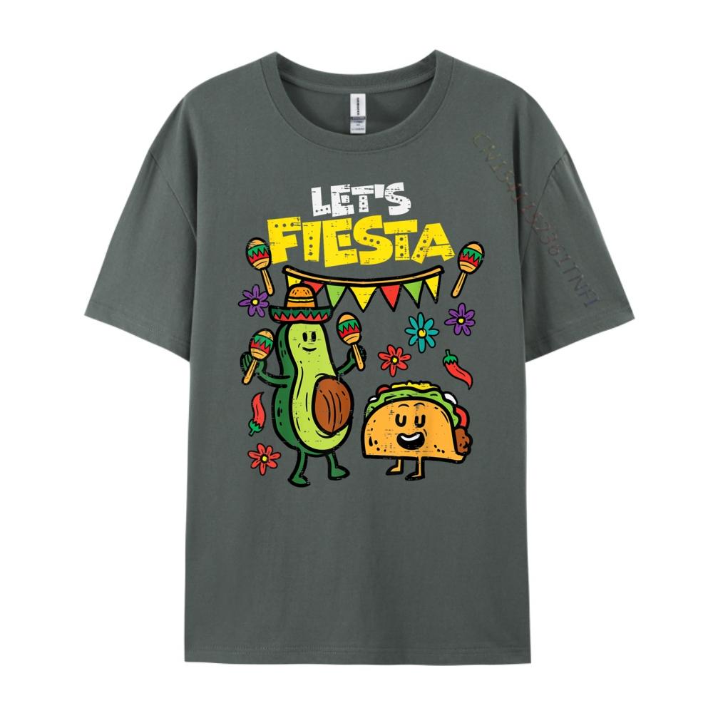 Lets Fiesta Taco Avocado Funny Cinco De Mayo Mexican Party Grey Shirt Graphic Tee Couples Casual Everyday Band Tshirts Creative