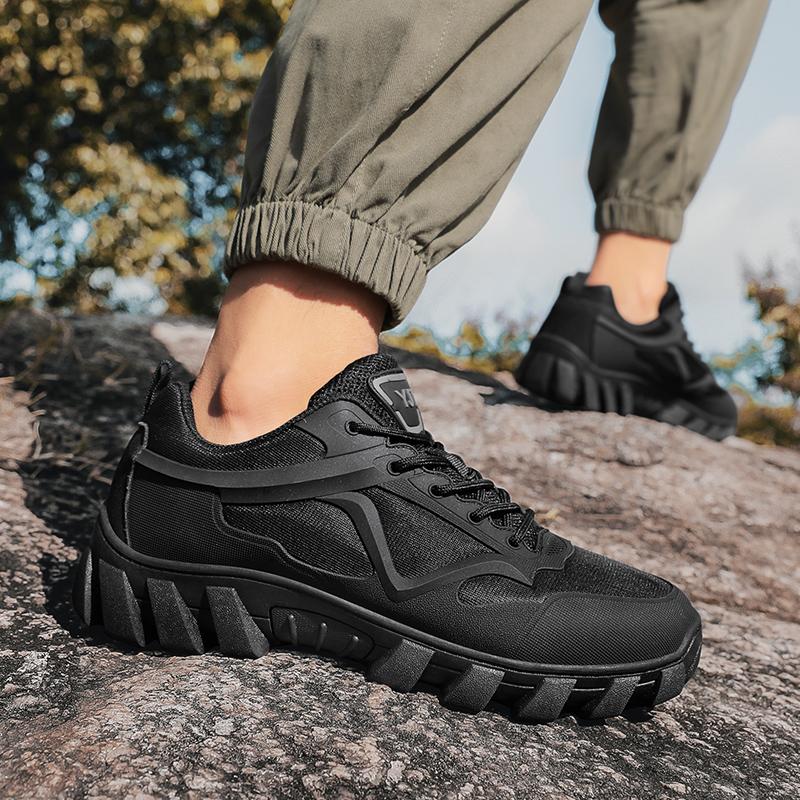 Casual Sports Shoes Men Outdoor Shock-absorbing Lace-up Low-top Men Shoes Solid Color Flat Breathable Hiking Shoes Men