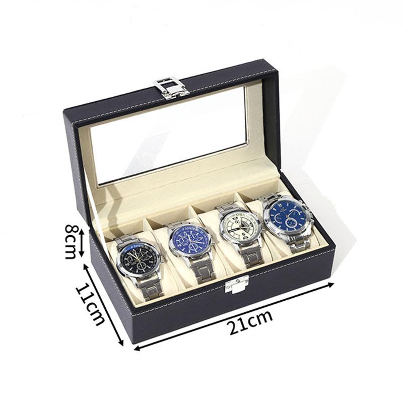 4‑Slot PU Leather Watch Storage Box Clear Display Window Household Portable Organizer for Men Women Wristwatch Collection Case