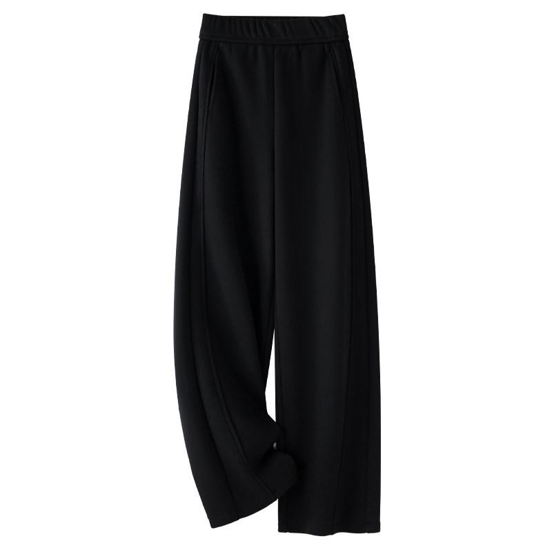 

Women s Winter 2025 Gray Woolen Velvet-Enhanced High Waist Petite Wide-Leg Pants S