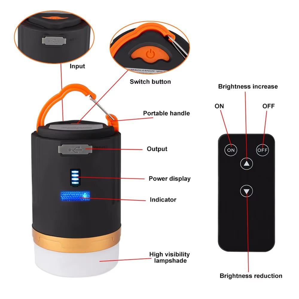 ZK20 Camping Light Waterproof Tent Lamp Portable Lantern LED Night Light Remote Control Working Light Built-in Recharge Battery
