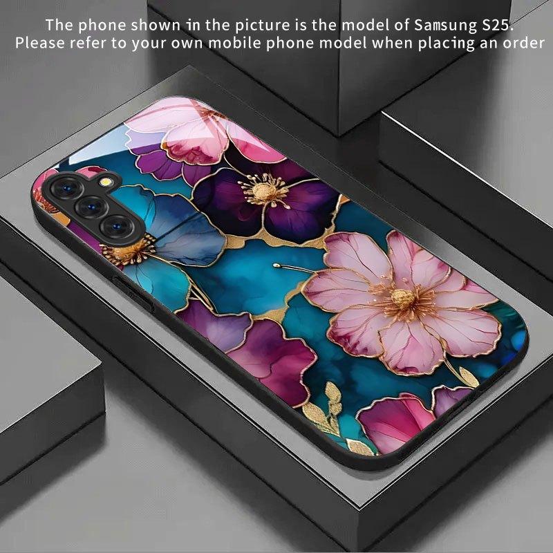 Golden Patterned Design Pattern Glass Phone Case Suitable for Samsung Galaxy S26 S25 S24 S22 S21 S20 FE/Ultra/Plus Hard Case