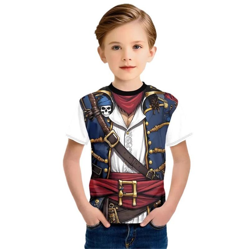 Personalisiertes Splicing 3D-gedrucktes Kinder-Sommer-Kurzarm-Rundhals-Jungen-Top-T-Shirt