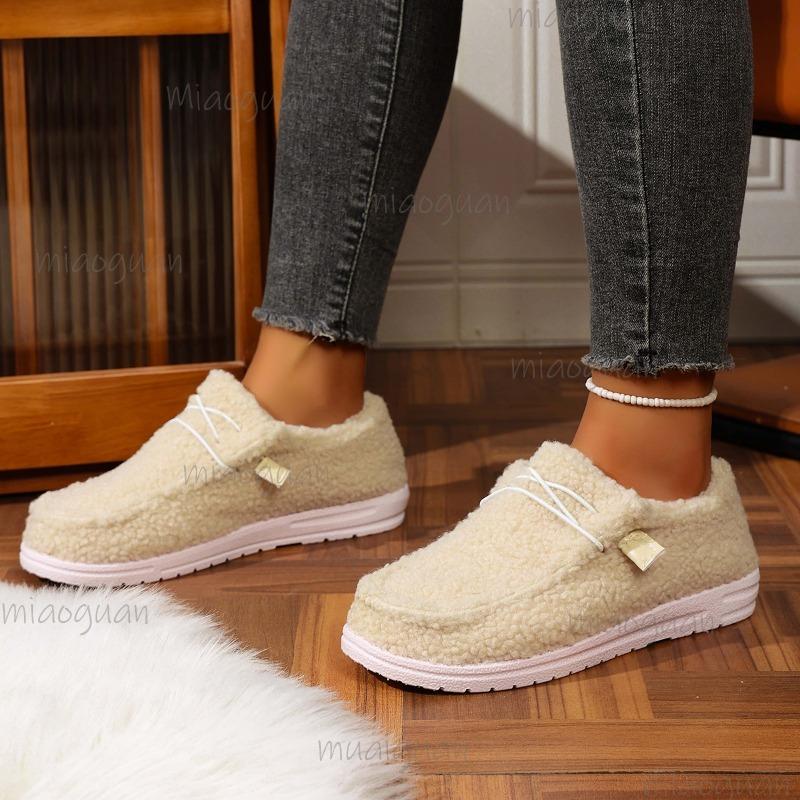 Women's Size36-43 Autumn Winter New Thick Soled Warm Cotton Shoes Casual Low Heel Loafers Comfortable Fur Shoes Zapatos De Mujer