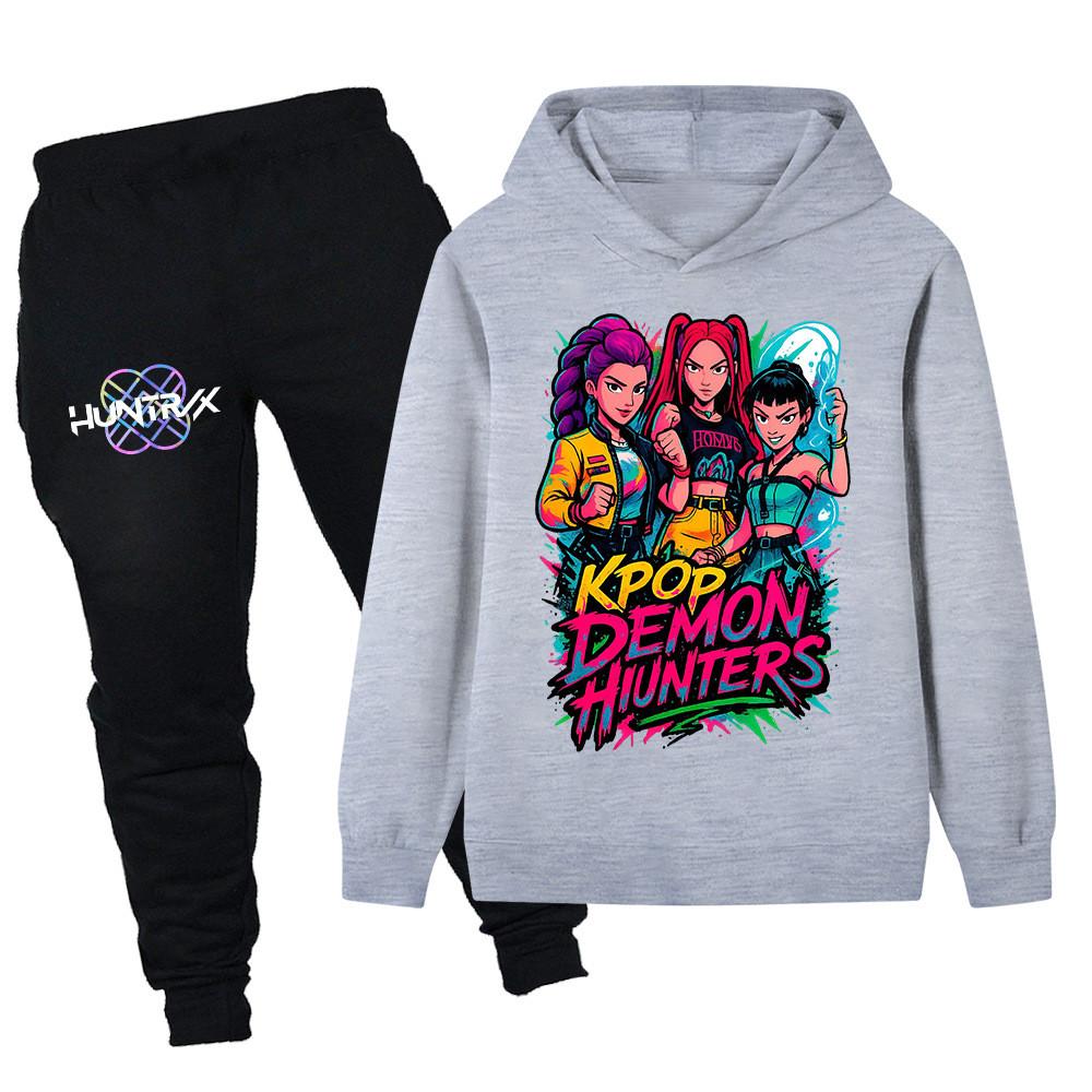 PB1213 Kinder Jungen Mädchen Kpop Mira Zoey Rumi Print Langarm Kapuzenpullover Hose Hosen Kleidersets