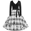 Women's Vintage Midi Dress Long Sleeve Printed Fit and Flare A Line Party Dress