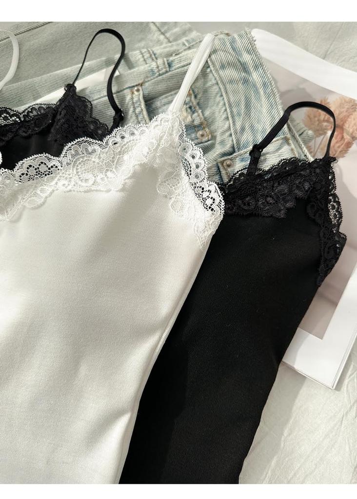 Stylowy Top na ramiączkach z Biustonoszem Top Tank Top z Warstwowym Biustonoszem Długi Top Cami z Regulowanymi Ramiączkami Darmowy [Youngfull] Dwukolorowe Miseczki, Koronka, Top, Sukienka,