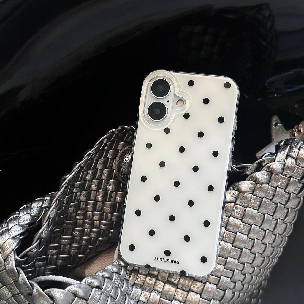 B&W Polka Dot Hard Shell Case for iPhone 13/14/16/17 Pro Max, Double Layer IMD