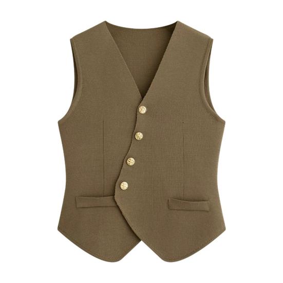 

Женский пиджак без рукавов, жилет, нарядный костюм, жилет с V-образным вырезом, застегивающийся на пуговицы, асимметричный подол, деловой рабочий наряд кофейный