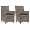 Garden Chairs with Cushions 2 pcs Grey Poly Rattan Solid Wood