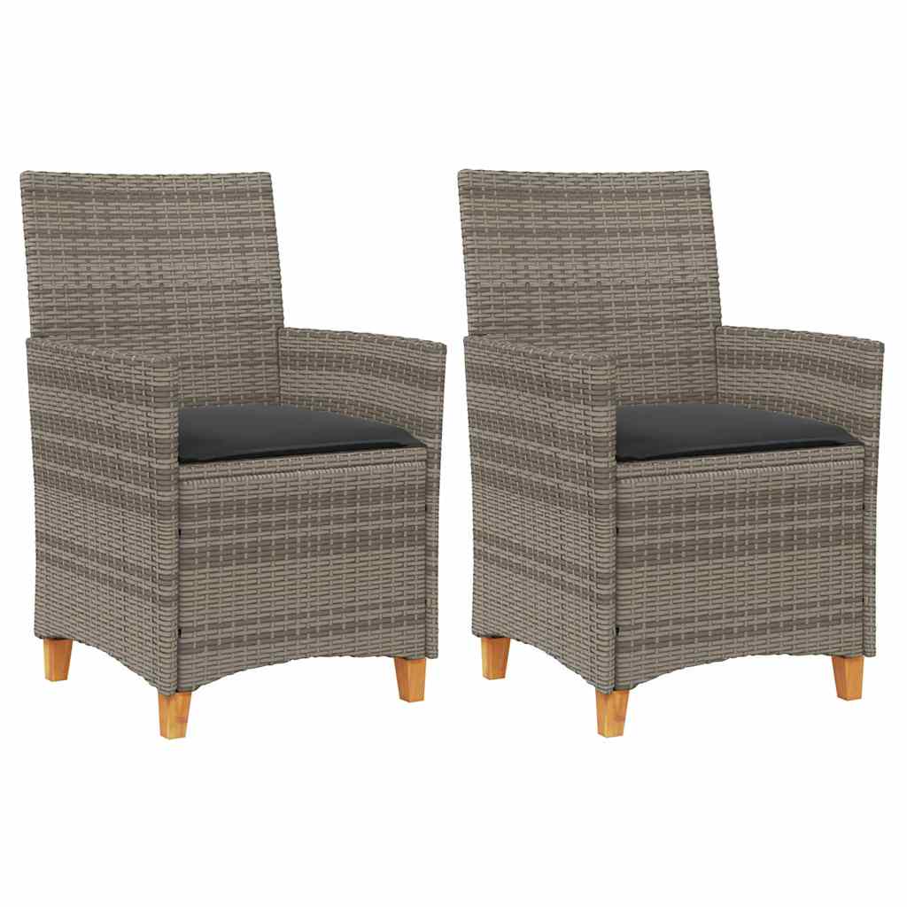 Garden Chairs with Cushions 2 pcs Grey Poly Rattan Solid Wood