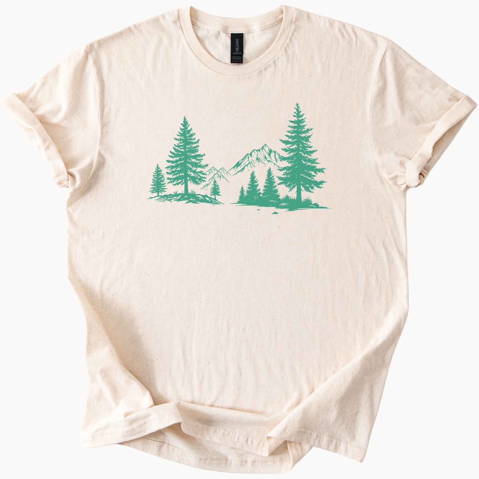 Mountain Forest Graphic T Shirt Nature Pine Trees Outdoors Adventure Scenic Landscape Hiking Mountains Wilderness Tee Gift for Nature Lovers 100