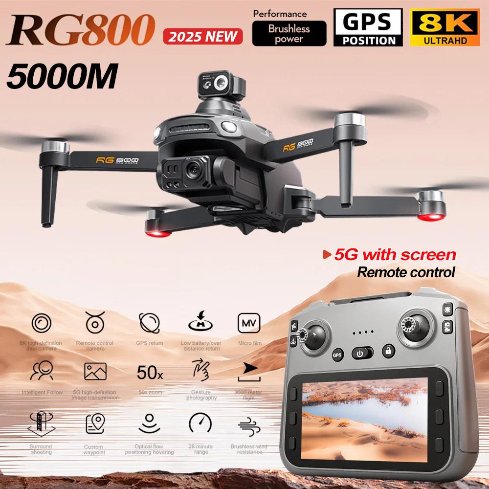 New RG800 Max GPS Drone 8K Professional HD Dual Camera 5KM Photography 5G Brushless FPV Foldable Large Screen RC Quadcopter Toys