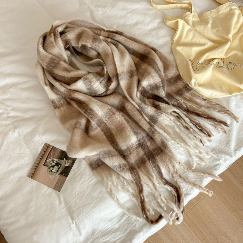 Autumn and winter new mohair scarf female Maillard shawl student couple thickened scarf