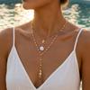 Elegant Blue Enamel Seashell Starfish Necklace For Women Conch Scallop Pearl Long Tassel Chain Drop Choker Beach Resort Jewelry