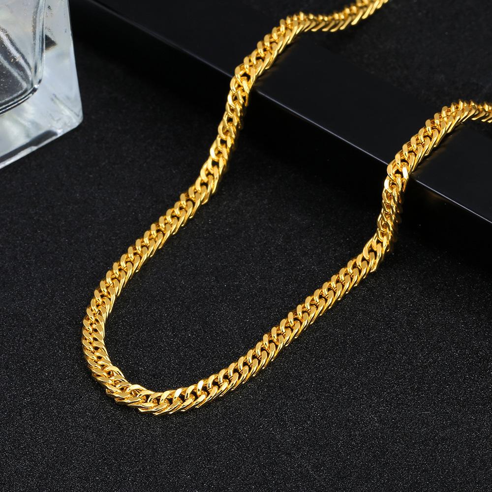 Temu 18K Gold Imitation 4MM Plated Flat Necklace - Popular Jewelry for Men & Women