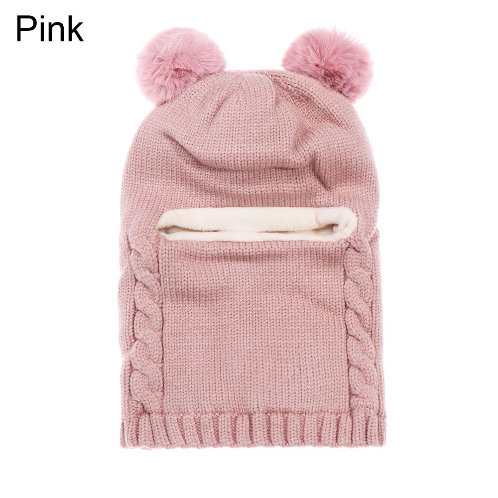 

с помпоном, толстая, теплая, с ушками, детская вязаная шапка, чепчик для младенца, зимняя шапка для малыша, хлопковый капюшон-шарф розовый