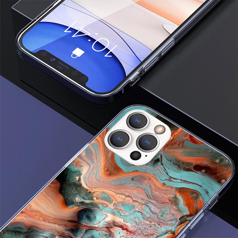 Fashion Geometric Marble Cover Phone Case For iPhone 16 17 Air 15 14 Pro Max 16E Phone Case 13 Mini 12 11 7 SE 8 Print Pattern F