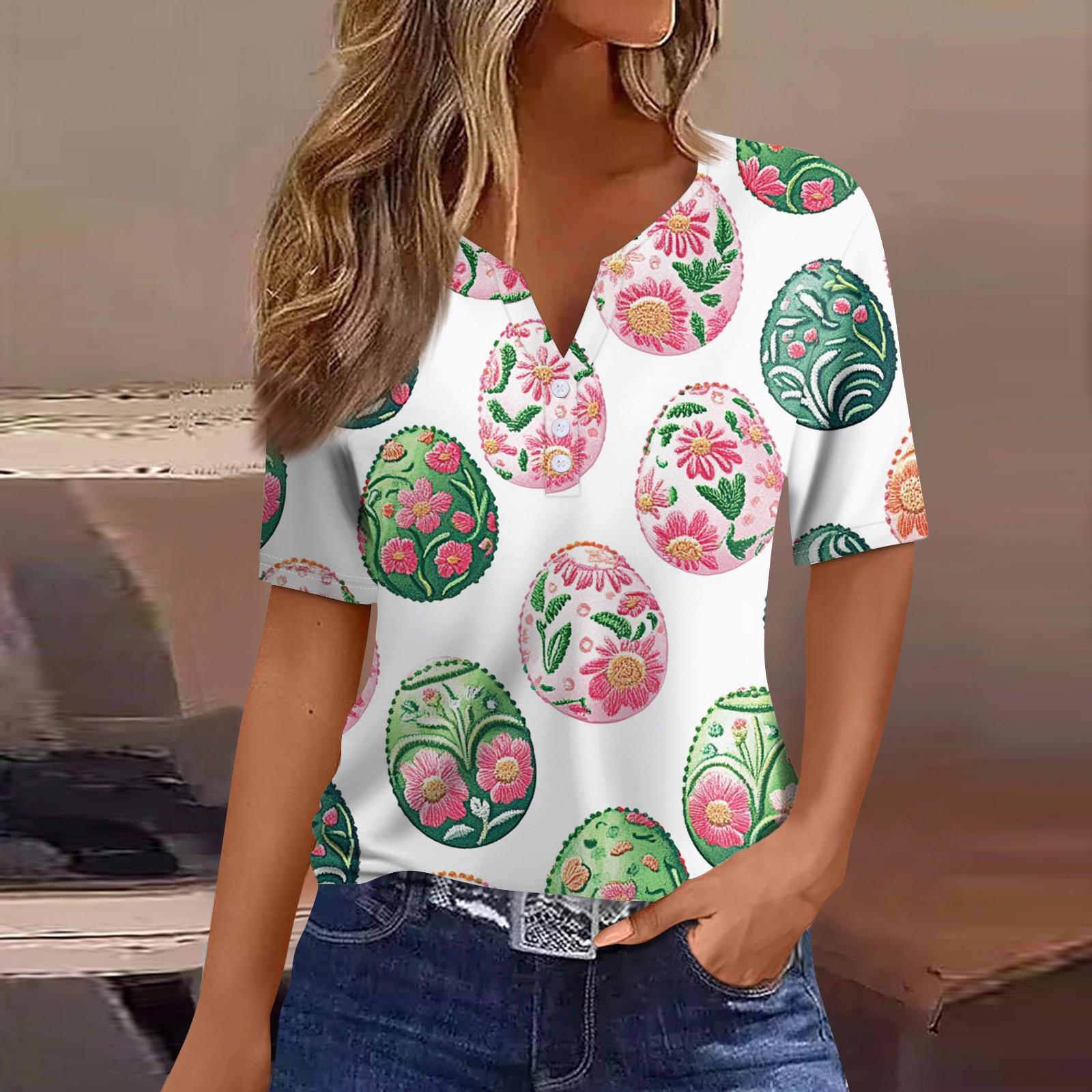 

Жен. Футболка С принтом Пуговицы С короткими рукавами Повседневные Выходные Мода Классический V-образный вырез Обычный Верх L армия зеленый