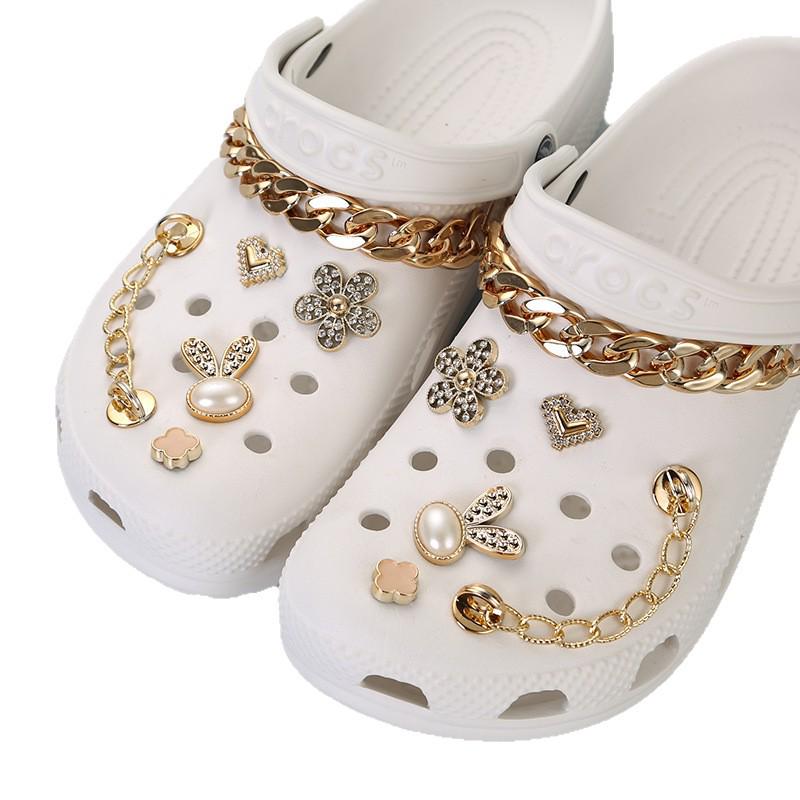 Goldene Kette Perlen Schuhschnallen: Dreidimensionale Dekorationszubehör für Schuhe