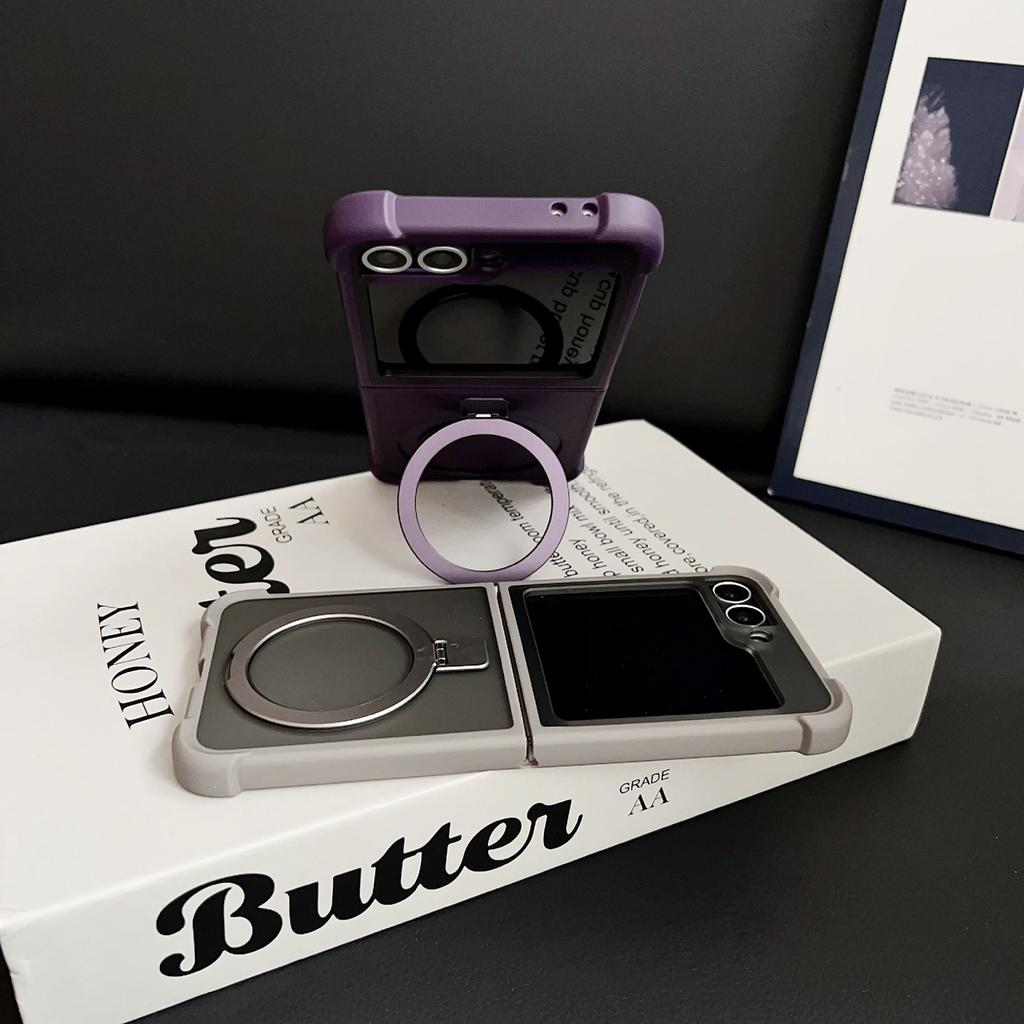 Pro Samsung Galaxy Z Flip6 5G Magnetické pouzdro Stojánek Nárazuvzdorný Matný PC+TPU Kryt na telefon