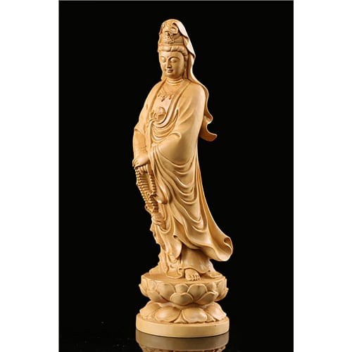 Suicazon Feng Shui Boxwood Kannon Buddhist Statue, Wooden Carving (Sizes: 10cm, 12cm, 16cm, 22cm, 30cm)