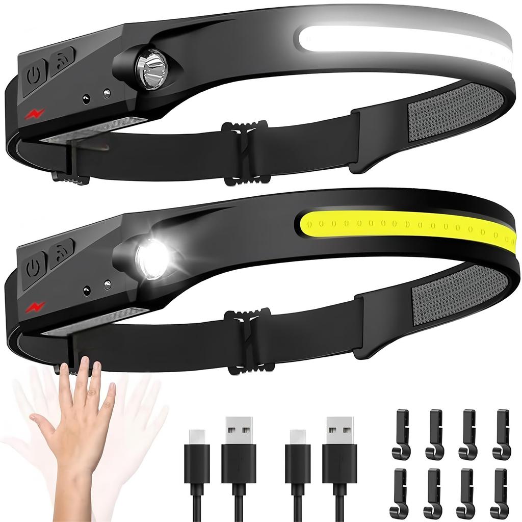 of Rechargeable LED Headlamp with Sensor USB High Wide IPX4 45m Lighting 8 Hours of Continuous 5 Lighting for Outdoor Activities like Helmet SOS