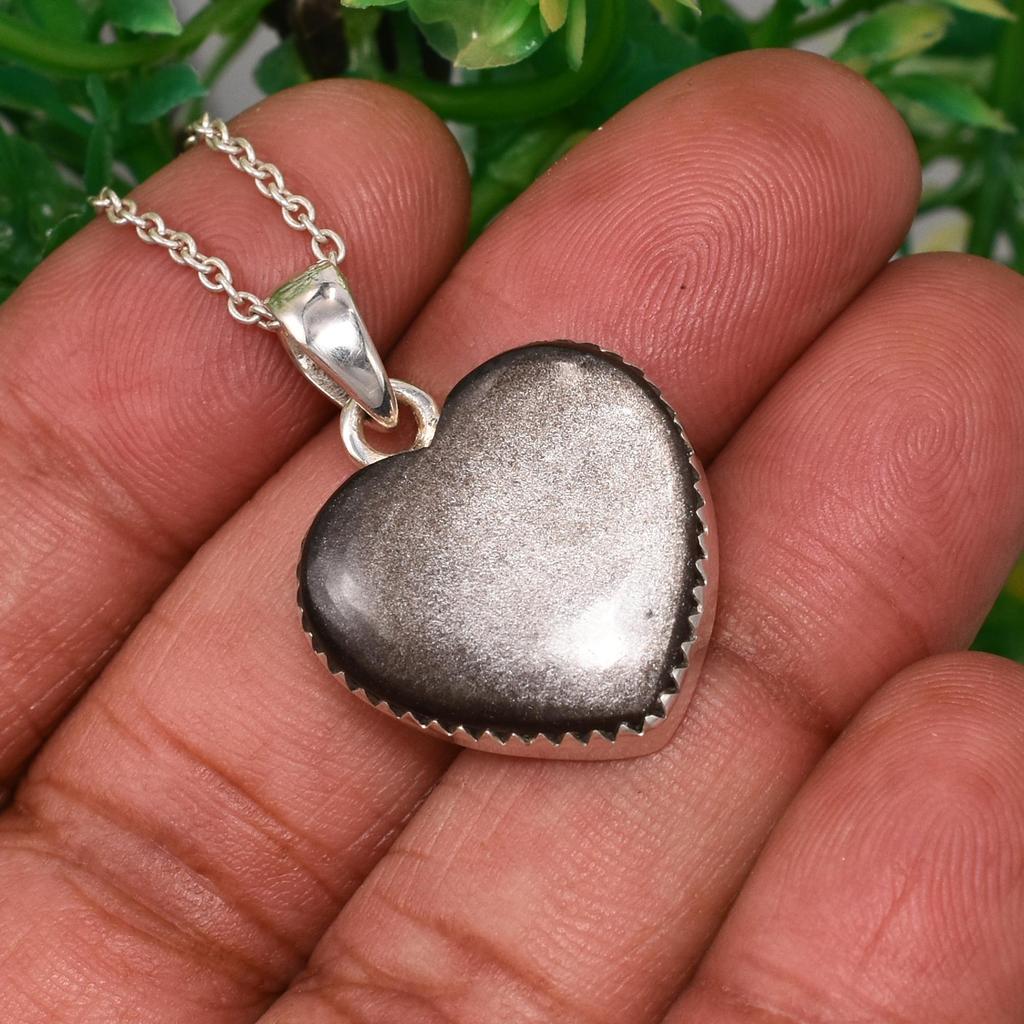 Amazing Sheen obsidian Necklace pendant, 925 sterling silver pendant, handmade silver jewelry, gift for her