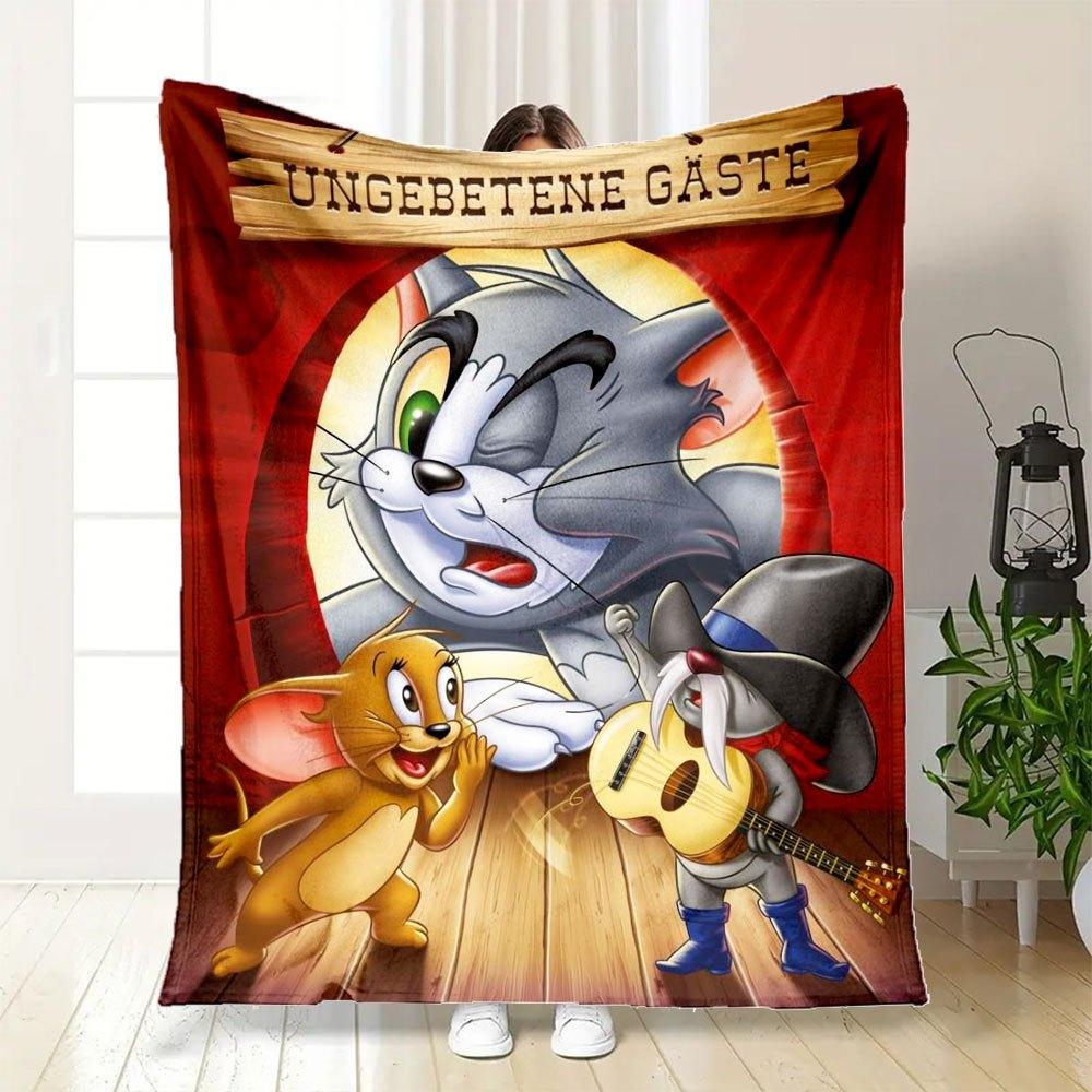 Tom & Jerry Uninvited Guests Poster PrintBlanket Flannel Throw Blanket for Sofa, Bed, Travel, Camping, Office 75X95CM