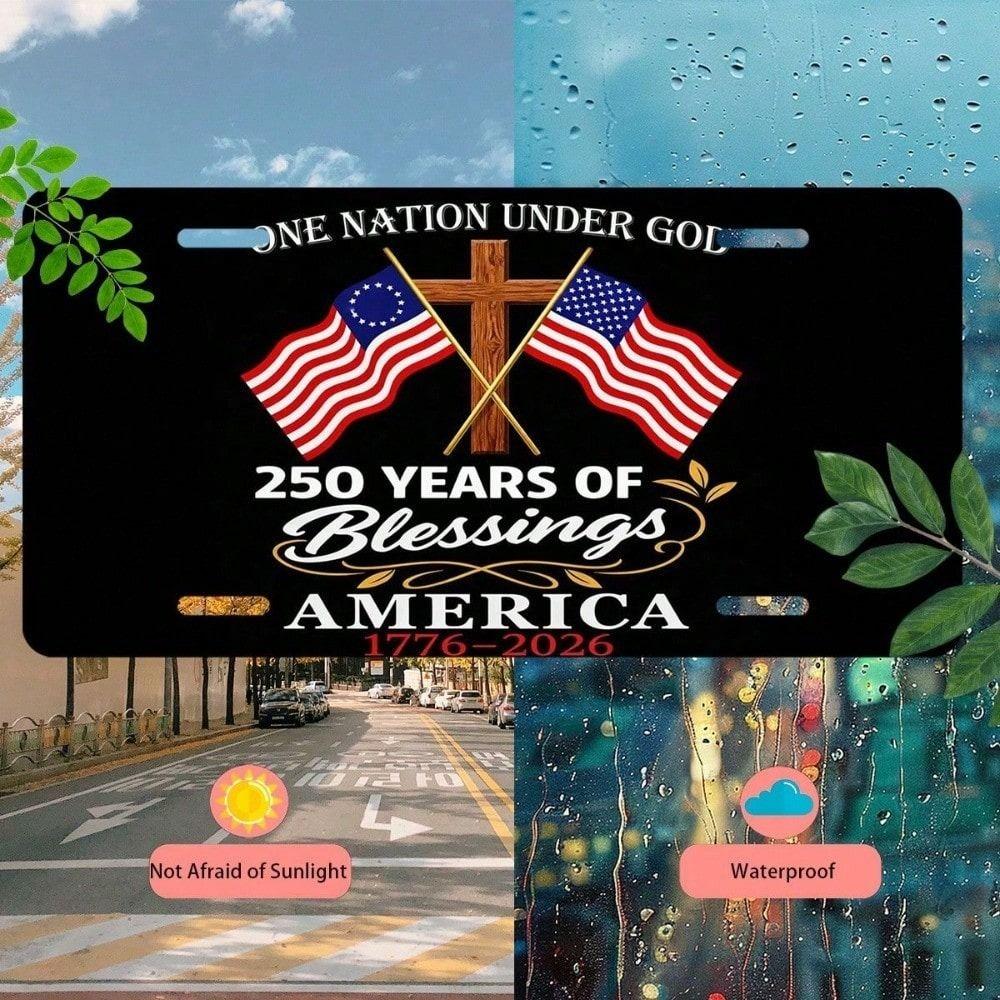 US 250th Anniversary Aluminum License Plate 15x30 Cm Patriotic 1776-2026 Car & Truck Tag, Anti-Corrosion Gift for Collectors