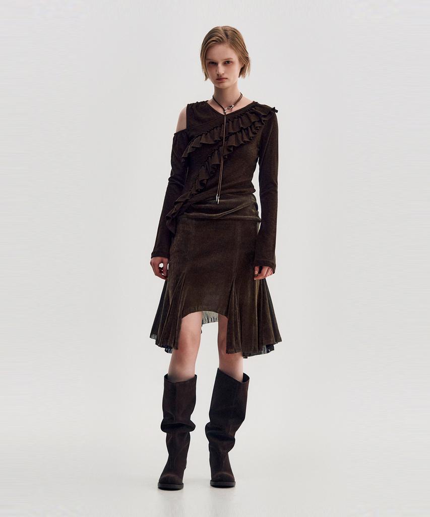 Kimjisu Velvet Jersey Gored Skirt _ Brown