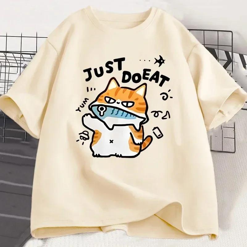 Summer Fun Cartoon Cat Printed Tshirt Round Neck Short Sleeve Daily Casual Regular Womens Tshirt