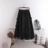 Spring 2025 Plus Size A-Line Midi Skirt with Embroidered Floral Tulle, High Waist, Cute Design