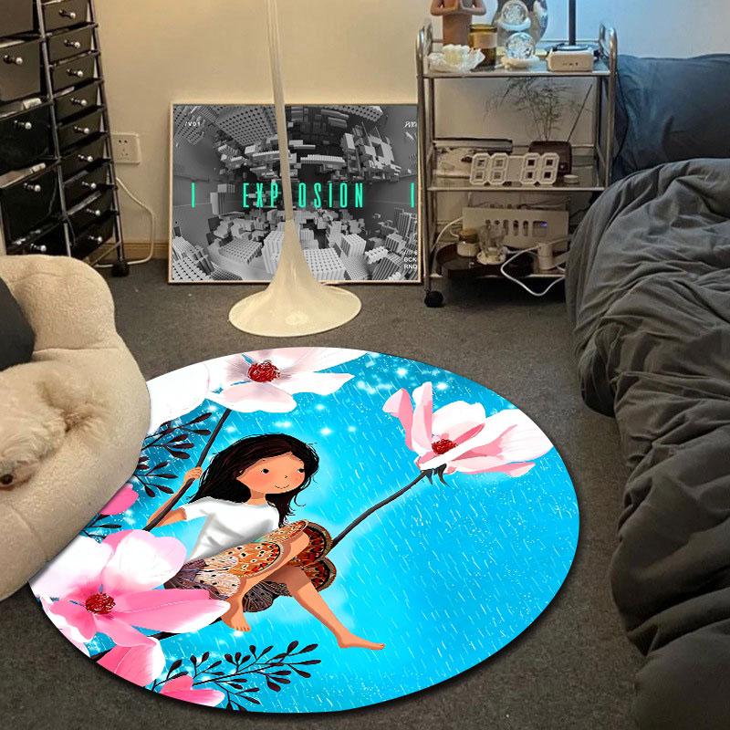 Rustic Round Christmas Multicolor Rug Pad, Non-Slip Floor Mat for Bedroom