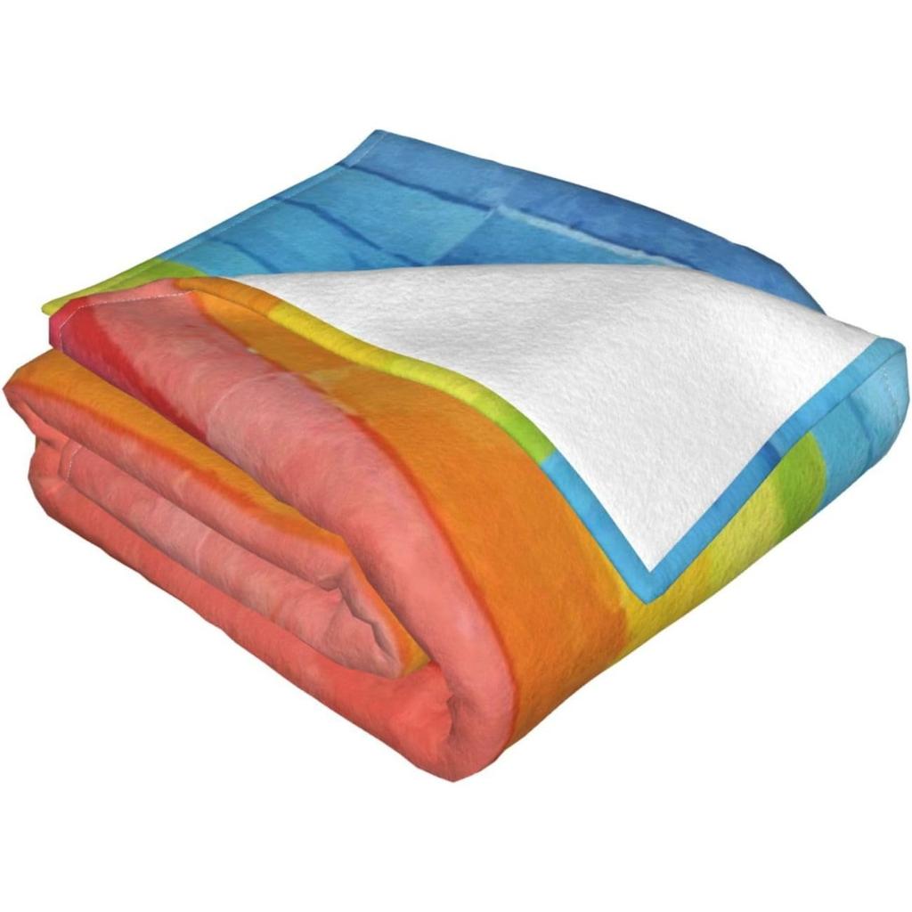Watercolor Rainbow Stripe Print Flannel Blanket Bright Gradient Soft Warm Throw Blanket Sofa Bed Modern Home Decor Gift