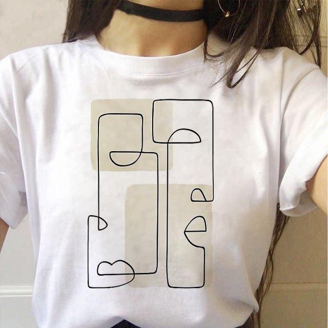 Minimalist Art Line Face European and American Pure Cotton Printed Unisexs and Womens Fashion Tshirt New Personalized Tshirt