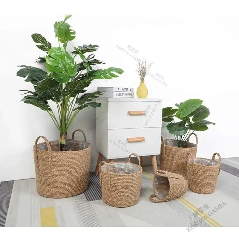 Nordic Extra Large Straw Woven Flower Pot for Green Plants Seaweed Storage Basket Handmade Floor Indoor Decorative Planter