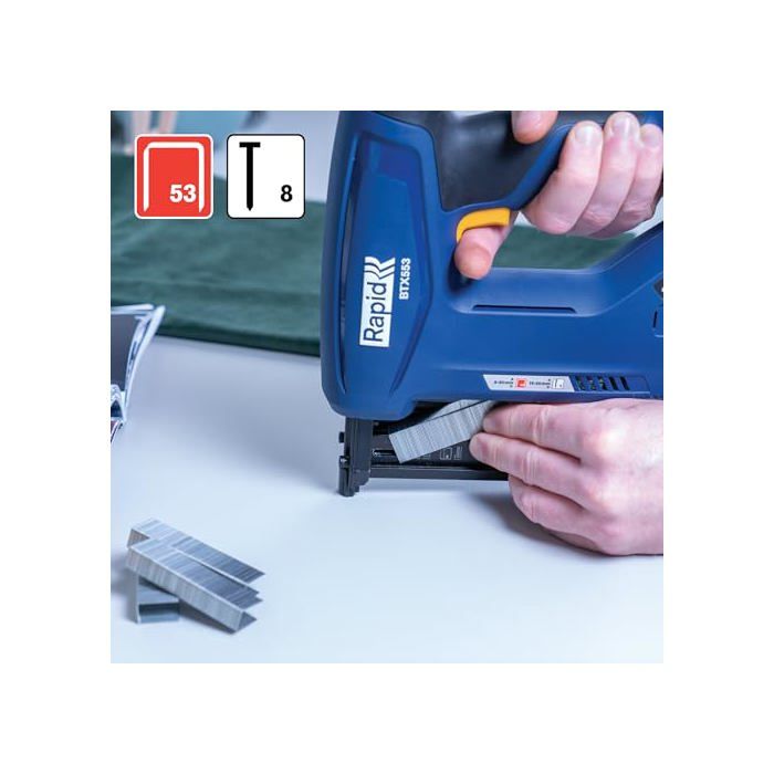 RAPID - BTX553 - Agrafeuse à batterie 18V, pour agrafes n°53/8-20mm et clous n°8/15-20mm - Boîte sans batterie - (5001509)
