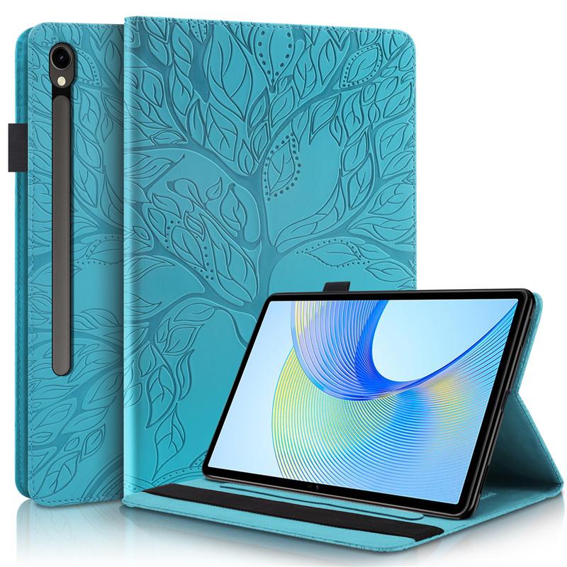 

For Samsung Galaxy Tab S10 FE Case 10.9 Inch SM-X510 SM-X516B 3D Tree Ebossed Wallet Stand Funda for Galaxy Tab S9 FE Case S10 FE S9 FE 10.9 синий