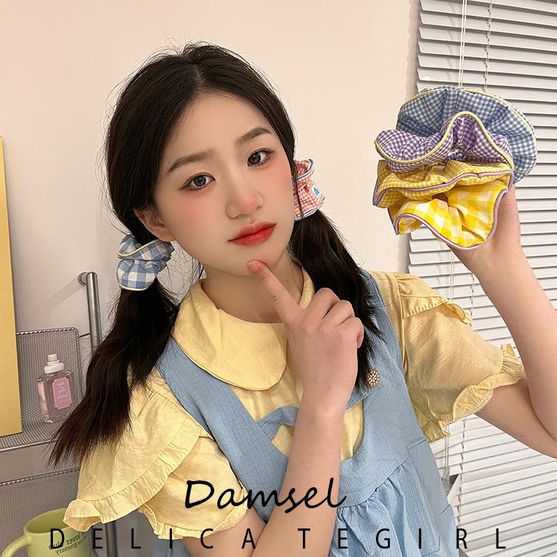 Kawaii Plaid Scrunchies Women Girls Child Cute Elastic Hair Rubber Bands Accessories Tie Hair Ring Rope Headdress Ornament