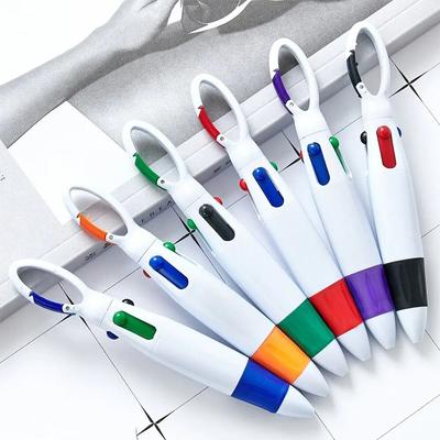 Stylo à Gel rétractable Portable à pression, 4 couleurs, encres, stylos à bille avec boucle, porte-clés, pour étudiants, bureau, école, cadeau pour enfants, 1 pièce