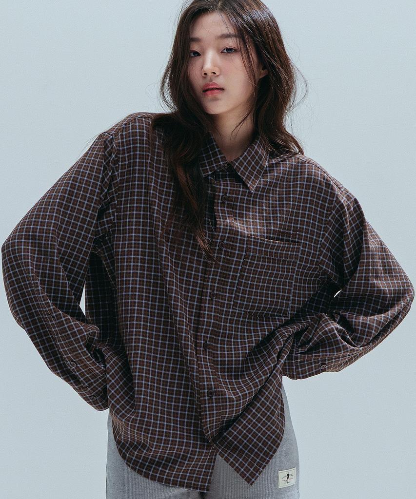ANNEHEARTS Drape Square Check Shirt_Brown