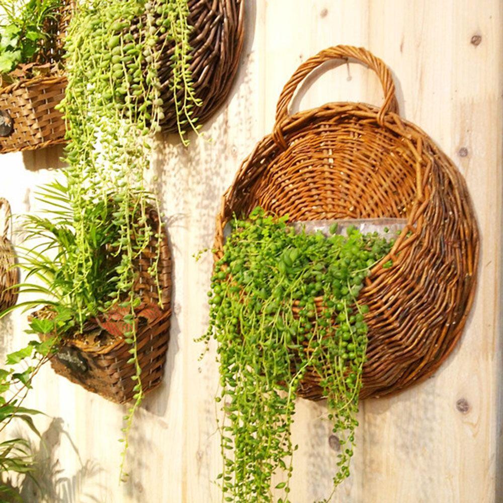 Maceta colgante de pared Jarrón tejido a mano Estilo rústico Cesta macetero de ratán Decoración del hogar