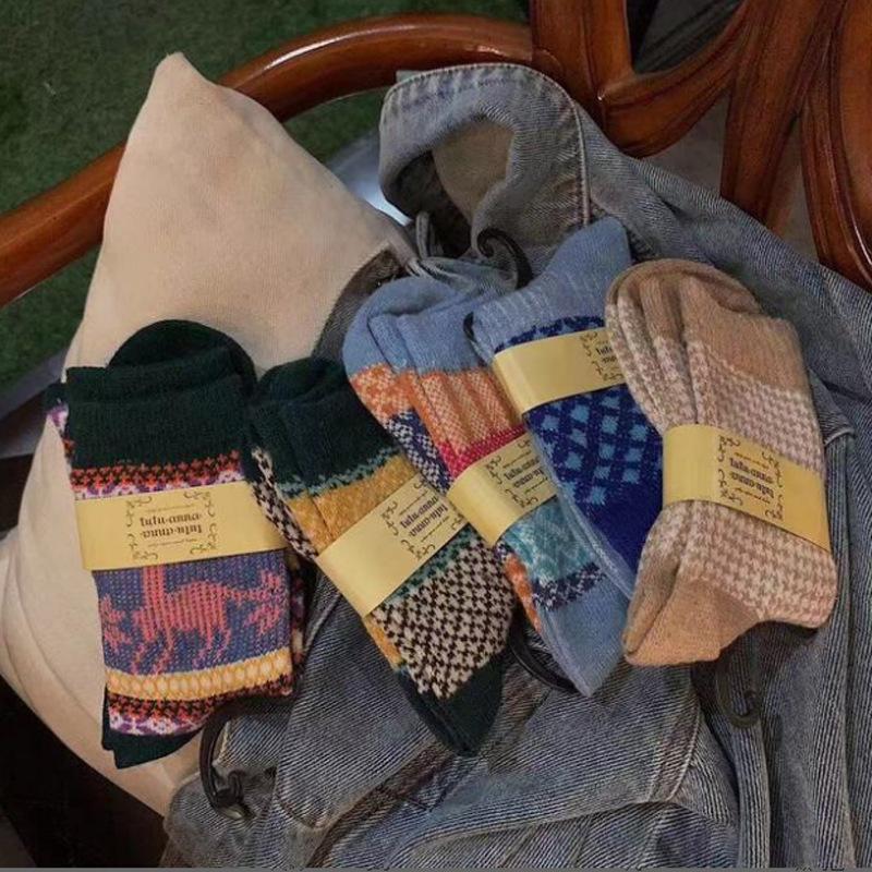 5/10 Pairs Comfortable Casual and Versatile Winter Women's Daily Wear Warm Thick Literary Socks Tutu Pattern Wool Socks Casual Versatile