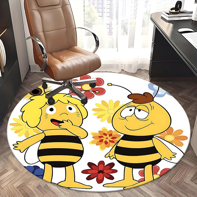 Bee-Themed Chair Mat - Round Carpet for Home Decor