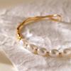 Gold Plated Half Pearl Half Irregular Metal Bangle Bracelet